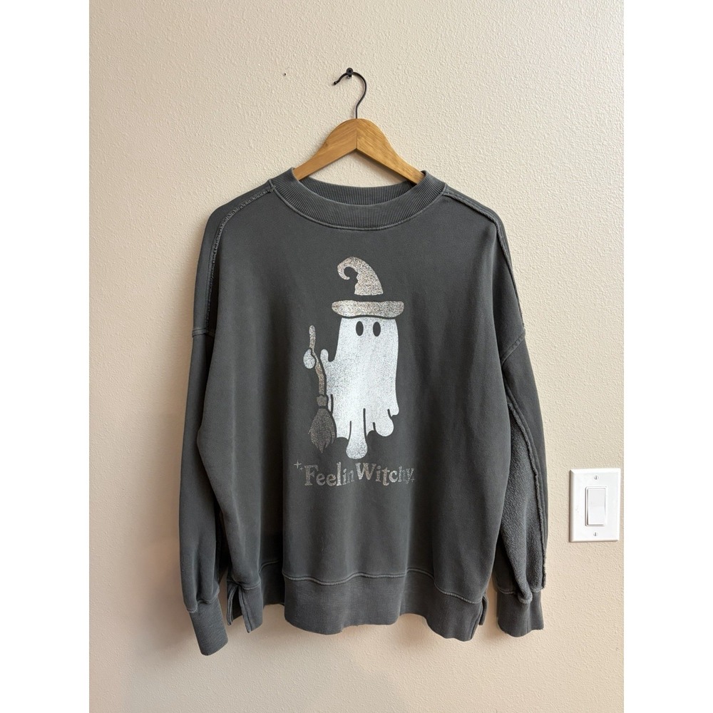 Aerie Halloween Big Chill Crew Sweatshirt Feelin Witchy  Ghost Size XS Oversized